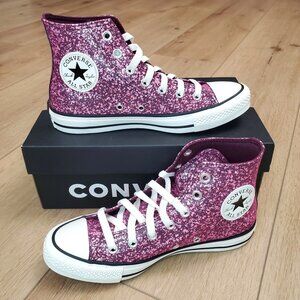CONVERSE Chuck Taylor All Star Womens Size 7.5 Glitter Hi Orchid Purple A11137C